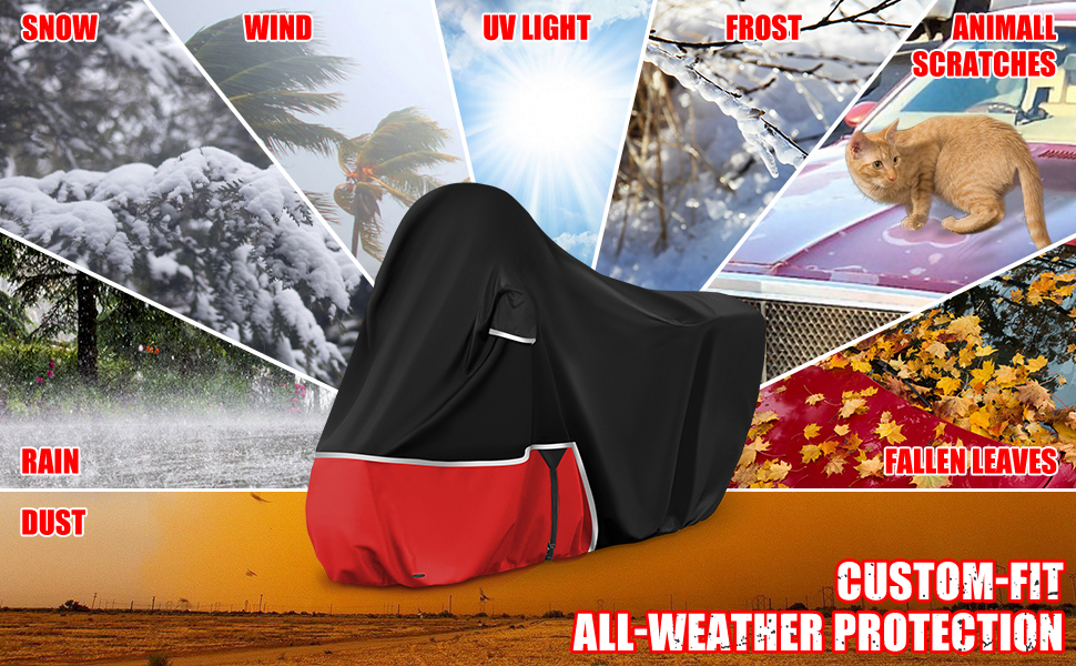 Водонепроникний чохол для мотоцикла Piaggio MP3 400/500 (з багажником) - чорний/червоний, 420D Oxford, зимовий, захисний