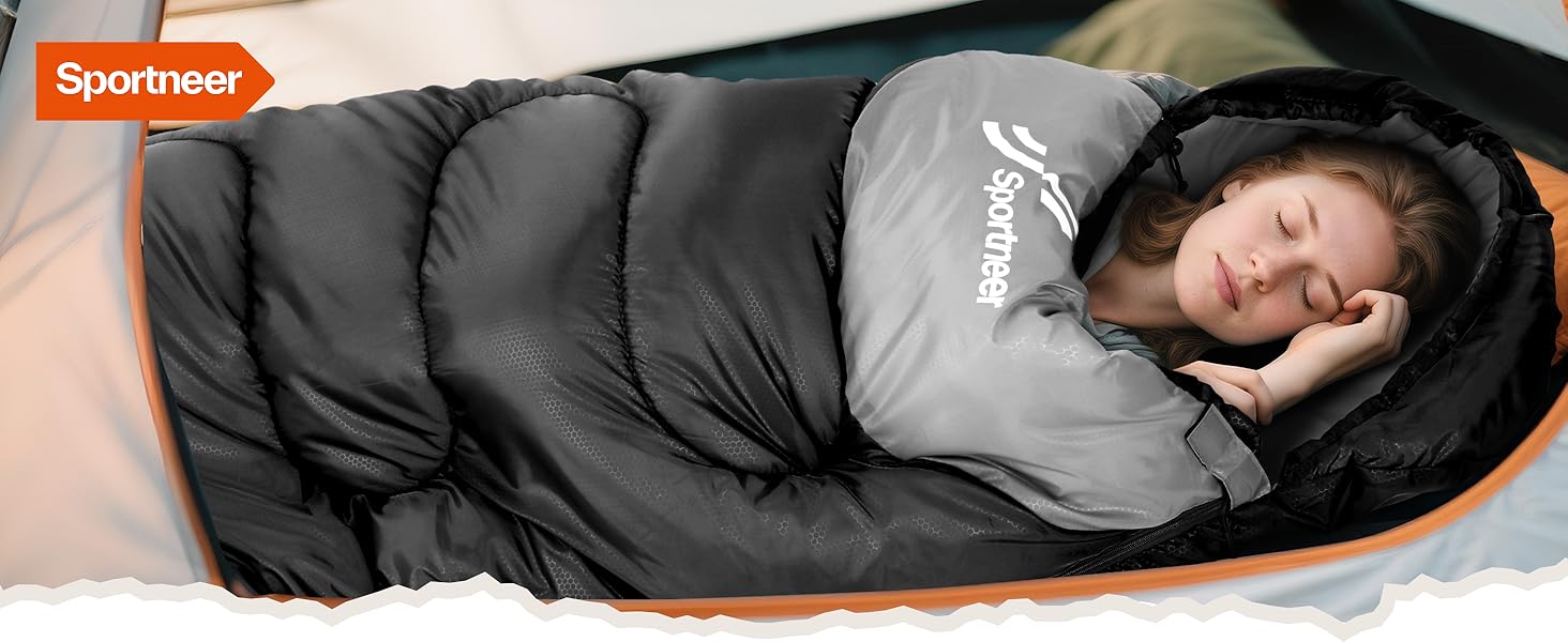 Сплячий мішок Outdoor Sportneer для дорослих та дітей - легкий, портативний, для кемпінгу, походів, рюкзаків, 220x80 см, чорний