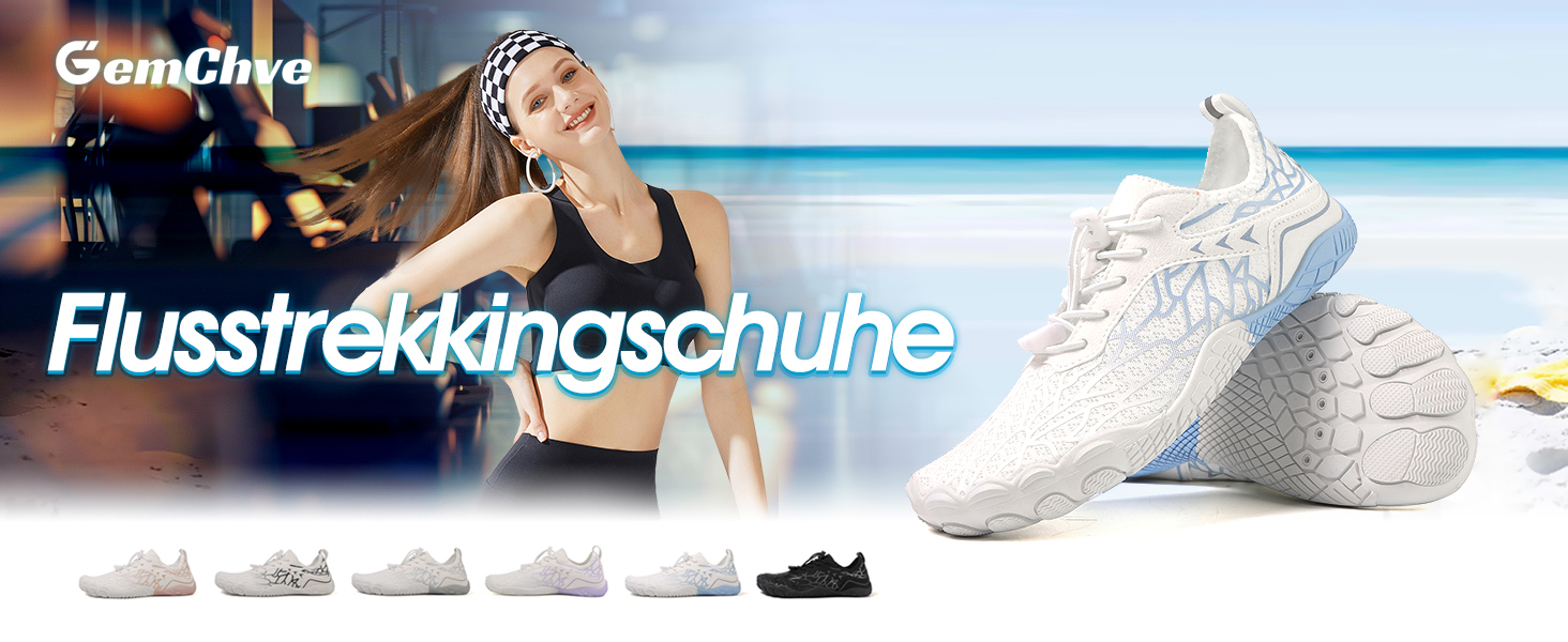 Взуття для плавання, водяні черевики для жінок, п'ятипалі, неслизька підошва, швидке висихання, дренажна система, легкі босижні черевики для багатоцільових активностей, білий/блакитний, 36-47 EU, Whiteblue 811 42 EU