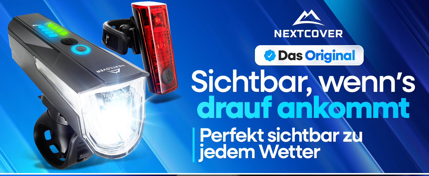 NEXTCOVER® Велосипедні ліхтарі: комплект з датчиком [LightSense], 11 годин роботи від акумулятора, USB-зарядка, водонепроникність, сертифіковано StVZO, LED-ліхтар спереду та задній, велосипедна підсвітка стандарт