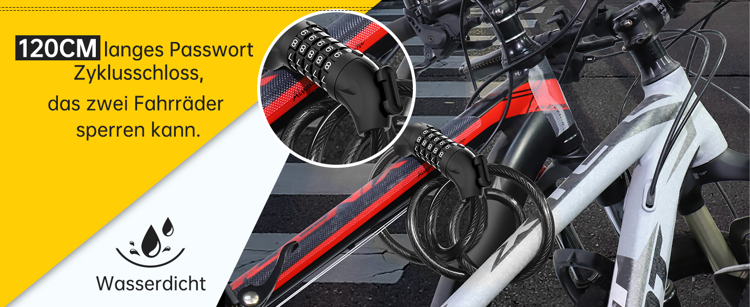 Замки для велосипеда з кодом 12 мм/120 см, антикрадійний трос, 5-значний код, вологостійкий, для велосипеда, електровелосипеда, дитячої коляски, драбини (чорний)