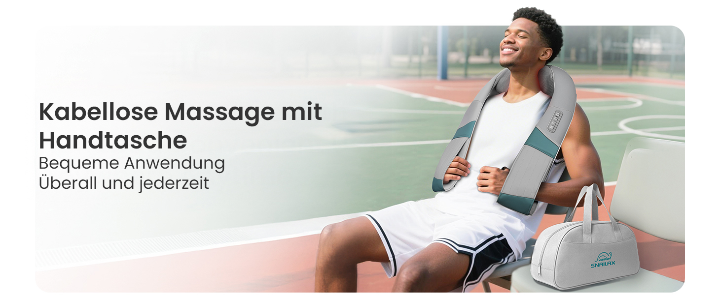 Масажер для шиї та плечей Snailax з підігрівом, акумуляторний Shiatsu 4D, для шиї, плечей, спини, подарунок, сірий та зелений