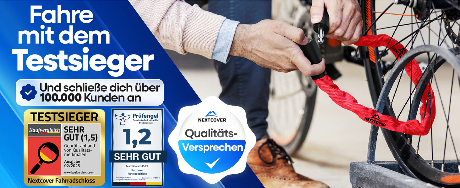 NEXTCOVER® LockOne Замок для велосипеда з ключем I Надійний та міцний ланцюговий замок I Захист від крадіжки, 3 ключі, чорний колір