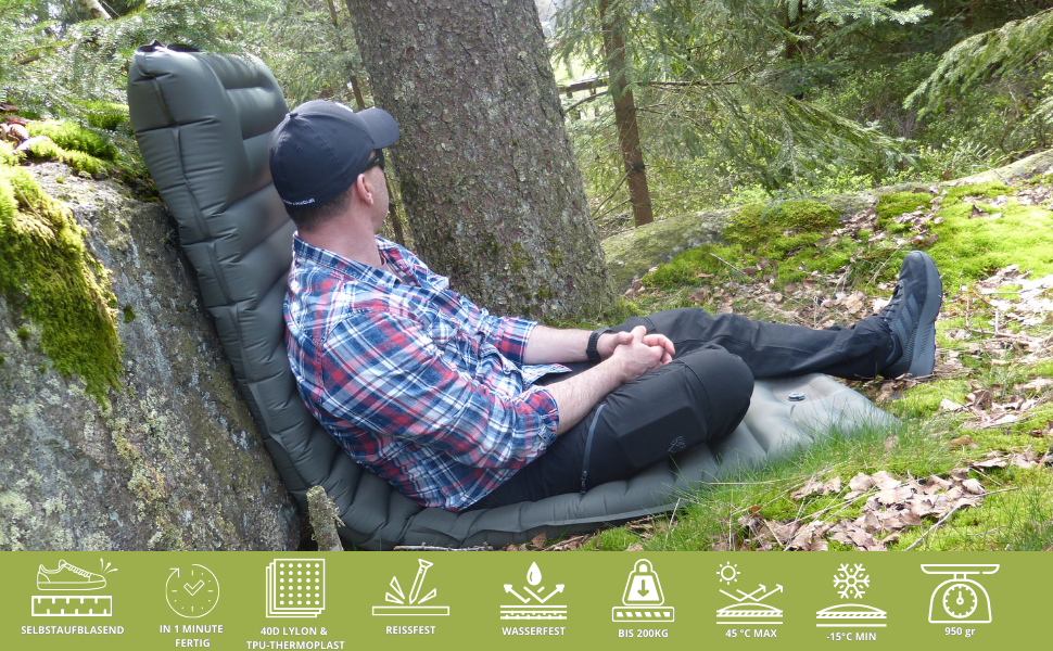 Надувний килимок BÄRBERG з самонадуванням та насосом для ніг, Ultralight, для кемпінгу, подорожей, фестивалів, басейну (Оливковий)