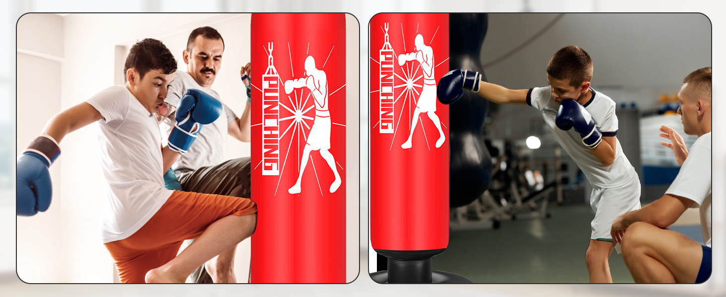 Груша боксерська дитяча Ninonly 160 см з рукавичками та насосом. Стійка груша для боксу в приміщенні, на вулиці, в спортзал для хлопчиків та дівчаток. Червоний колір.