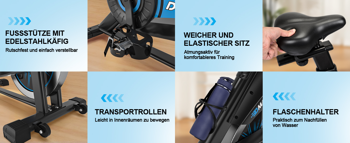 Велотренажер DMASUN з магнітним опором, тихий та стабільний, ергометр з сумісністю з додатком та LCD-монітором, покращений велотренажер для дому, 180 кг, блакитний