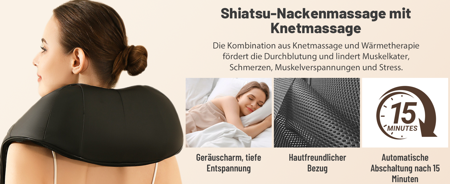 Масажер для шиї та тіла 3D Shiatsu з підігрівом - електричний масажер для шиї, плечей, спини та ніг з 16 масажними головками, 3 режимами, автовимкненням