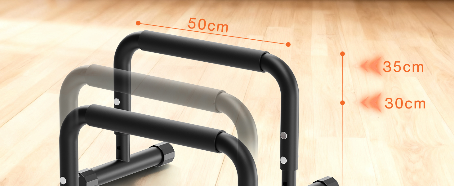 DH FitLife Регульовані бруси для калістеніки (30-35см) | 2-рівневі ручки для віджимань & паралелі | Бруси для віджимань з вагою до 200кг | Стриж для підтягувань для фітнесу та спорту | Для занять в приміщенні та на вулиці