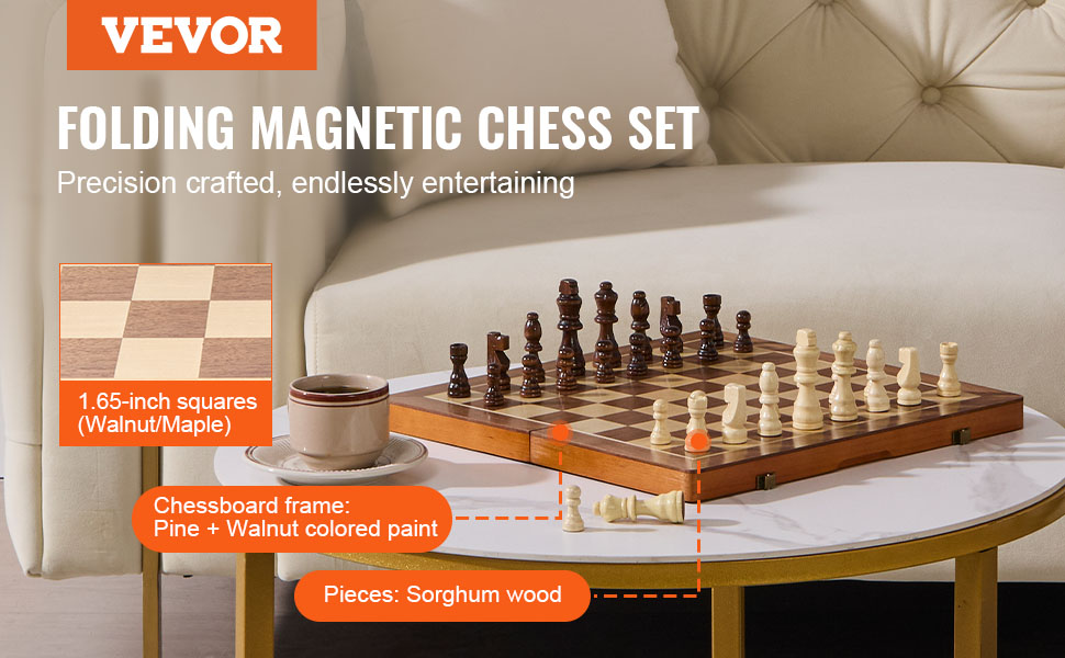 Магнітний шаховий набір VEVOR з дерева 2-в-1, шахи-шашки, складаний, для дорослих та дітей, портативний, для подорожей та турнірів, професійний, для початківців
