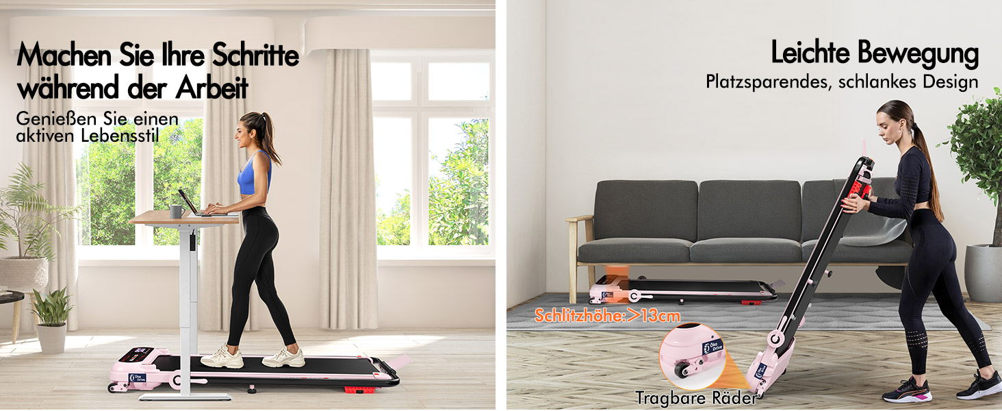 Біговий доріжка BLACK LORD X7, Walking Pad під стіл, 3.0PS, до 130кг, Bluetooth, 3 рівня нахилу, рожевий