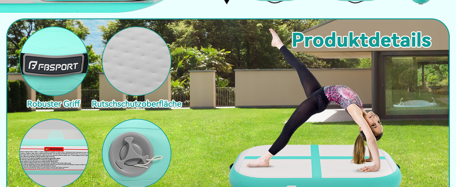 FBSPORT Airtrack Matte - килимок для гімнастики та йоги, 60x100x20 см, чорно-зелений