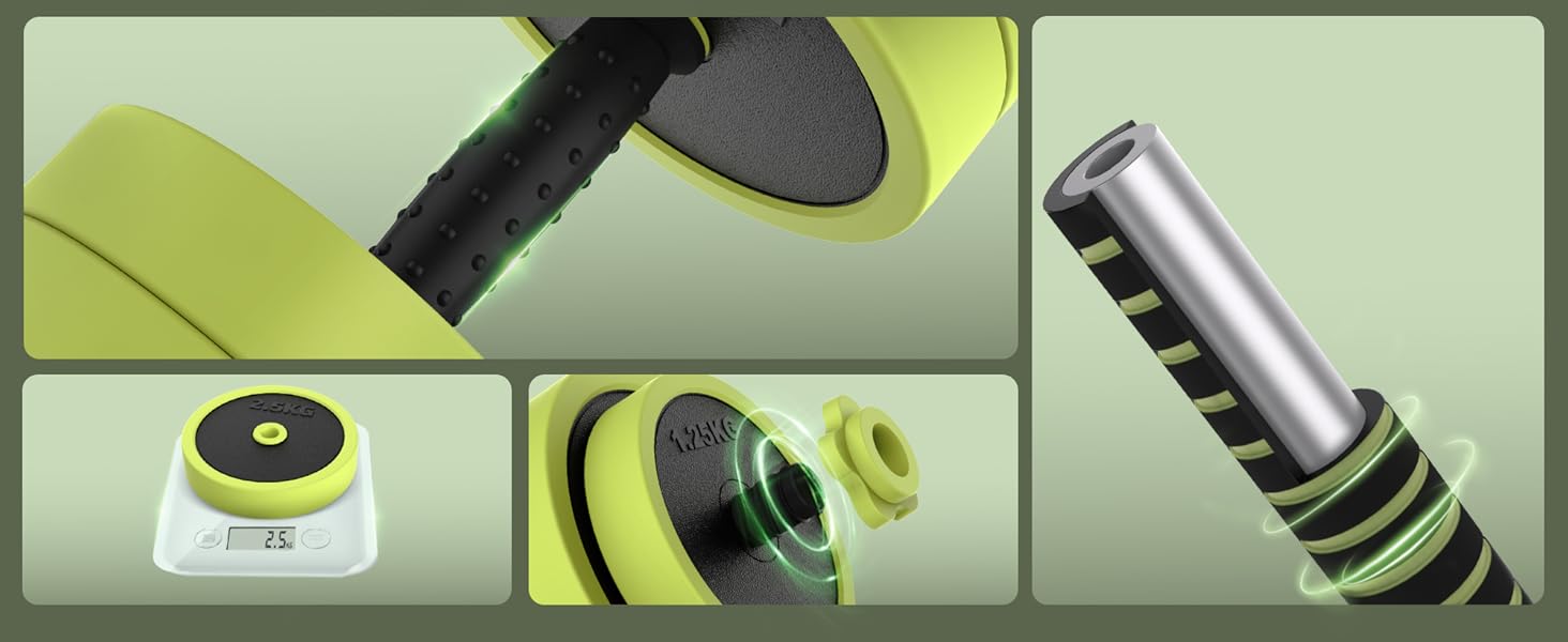 PASYOU Набір гантелей регульовані 20 кг 4 в 1: гантелі, гиря, гантелі з'єднувачем, штанга для домашніх тренувань (зелений)