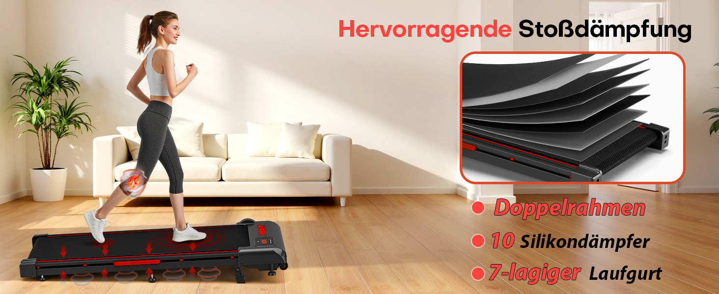Бігова доріжка Walking Pad для дому з нахилом 9%, швидкість 1-10 км/год, потужність 2.5HP, LED-дисплеєм, дистанційним керуванням та 12 програмами, амортизація, до 150 кг, чорно-червона