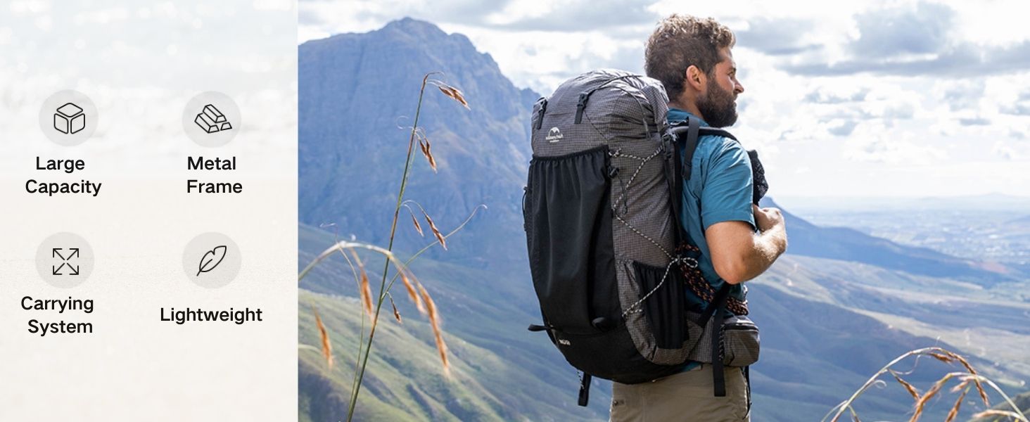 Рюкзак Naturehike 60 л з внутрішнім каркасом, водонепроникний для походів і кемпінгу з дощовиком