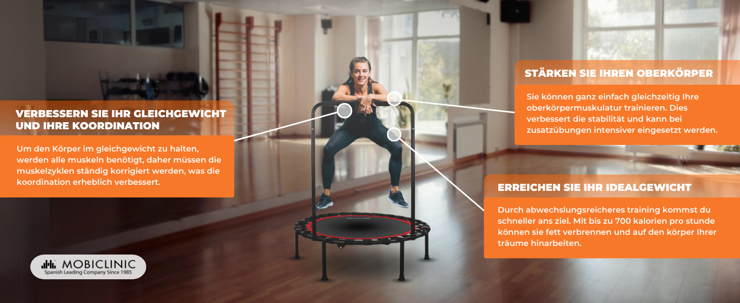 Трамплін для фітнесу Mobiclinic® складний, з гумовими стрічками, діаметр 101 см, вантажопідйомність 150 кг, для дому та вулиці