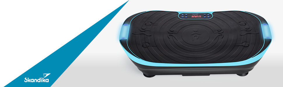 Вібраційна платформа Skandika V2 | Тренувальні ручки та стрічки, Оздоблювальна вібрація, Вигнутий дизайн, Тихий мотор, 99 рівнів, LCD-дисплей | Спортивний комплекс для дому Skandika блакитно-чорний