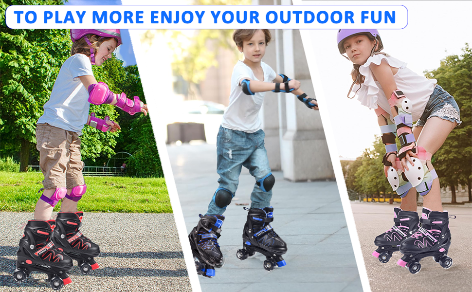 Дитячі ролики ERNAN з регулюванням, світлодіодні, для дівчаток та хлопчиків, підходять для початківців, 4 розміри.