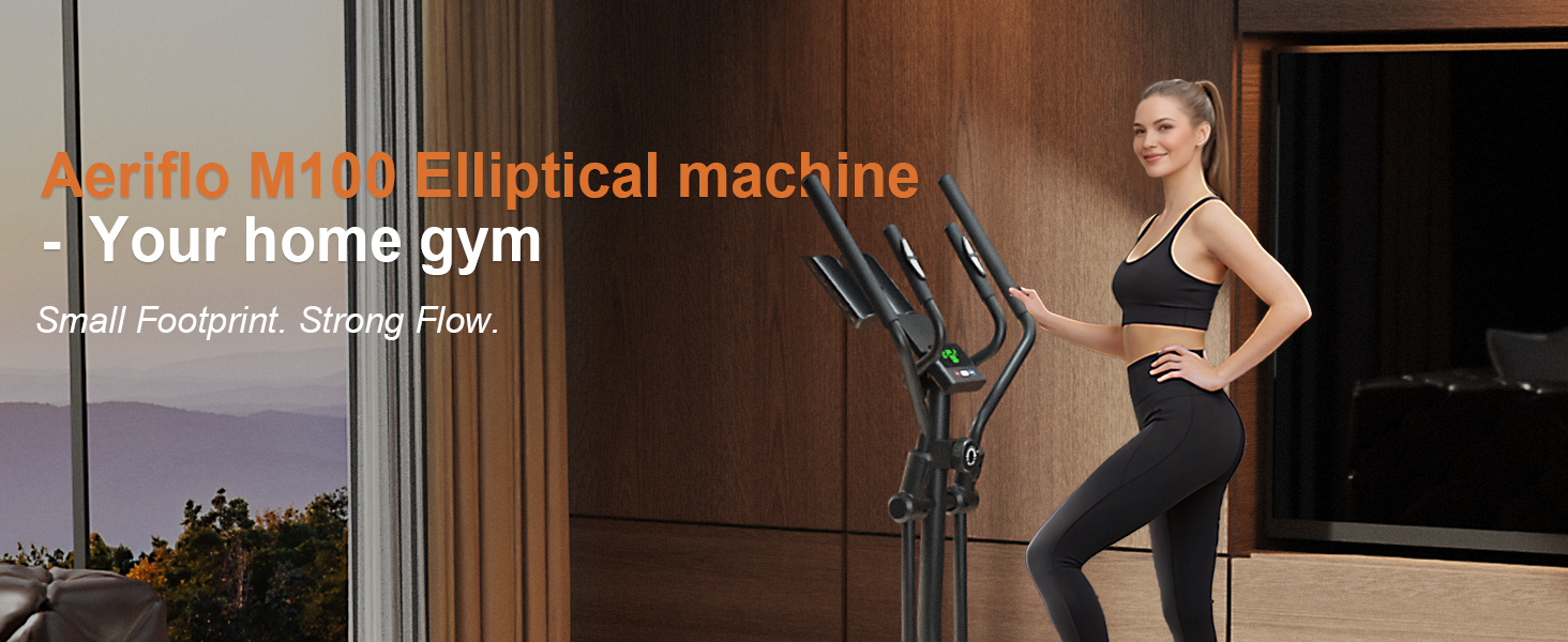 Еліптичний тренажер Aeriflo M100 для дому: маховик 8 кг, підтримка Kinomap, довжина кроку 42 см, пульсометр, магнітна система гальмування, до 150 кг