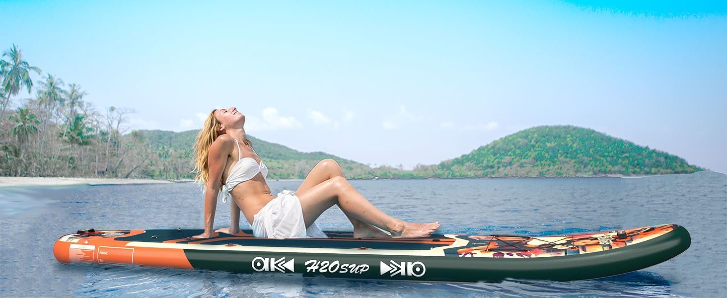 Надувний SUP-борд H2OSUP Stand Up Paddling Board - широка дошка для паділбордингу з преміум аксесуарами, стабільний надувний SUP для будь-якого рівня (зелений)