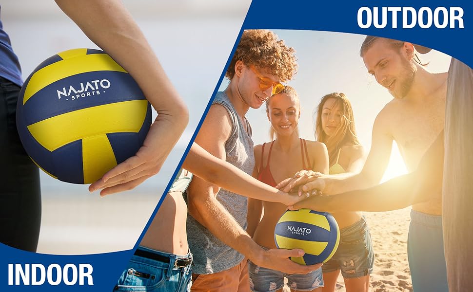 Волейбольний м'яч NAJATO Sports – Міцний пляжний волейбольний м'яч розміру 5 – Для гри на відкритому повітрі та в приміщенні, жовтого та синього кольорів