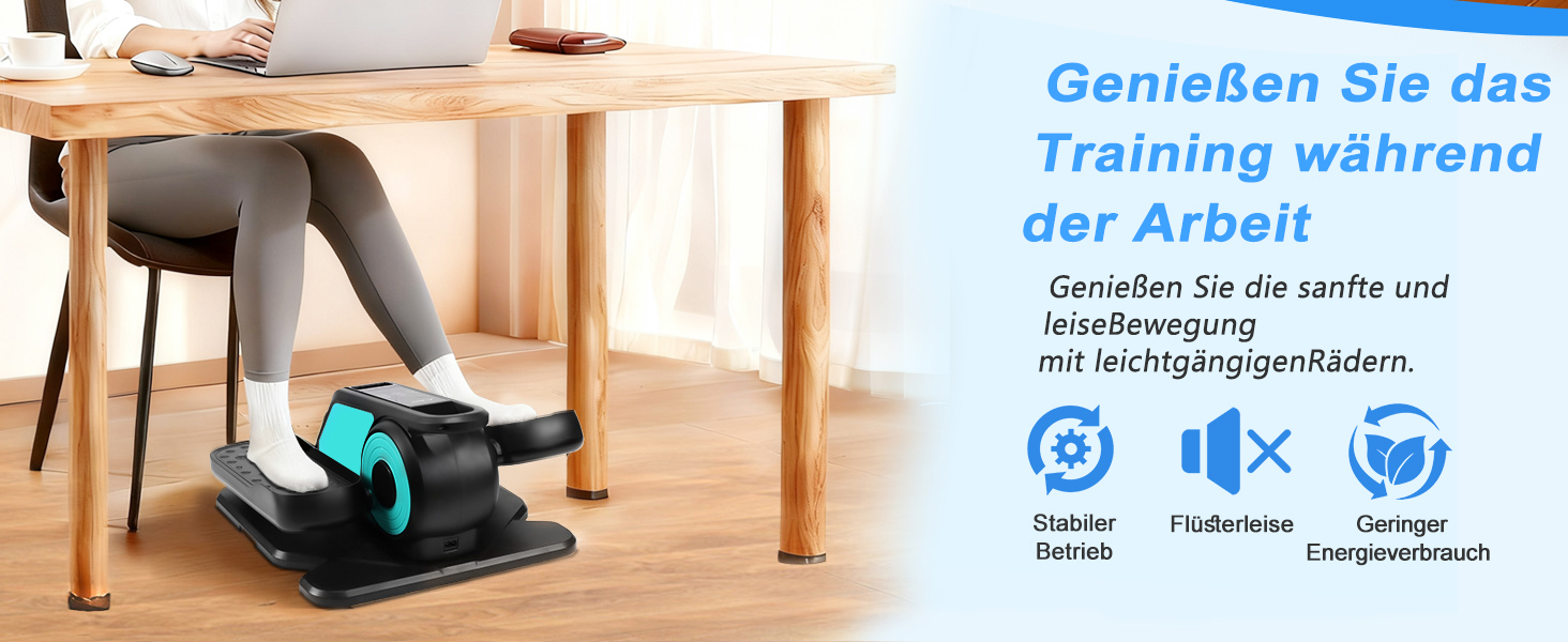 Еліптичний тренажер під стіл EM-03: електричний велотренажер для сидіння з пультом, міні-степер, регульована швидкість, для людей похилого віку та дорослих (блакитний)