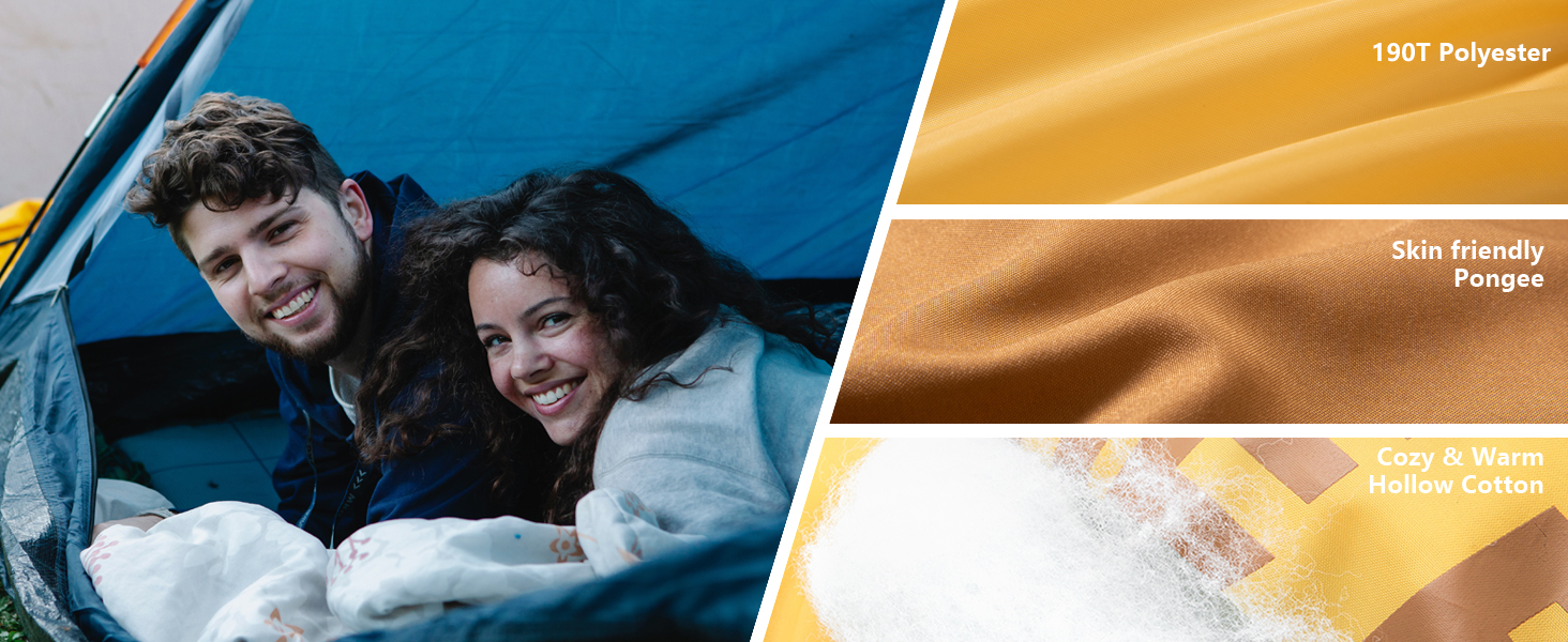 Зимний спальний мішок BISINNA для 2 дорослих, 3 сезони, для кемпінгу та подорожей на автодомі (4.2 кг), зелений (жовтий)