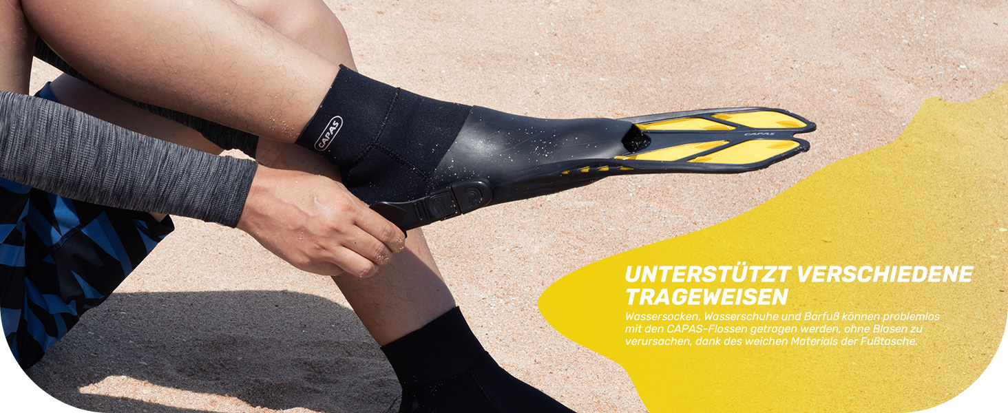 CAPAS Ласти для снорклінгу та дайвінгу, дорослі та дитячі (26-35 розмір), відкрита п'ятка, регульовані, жовті