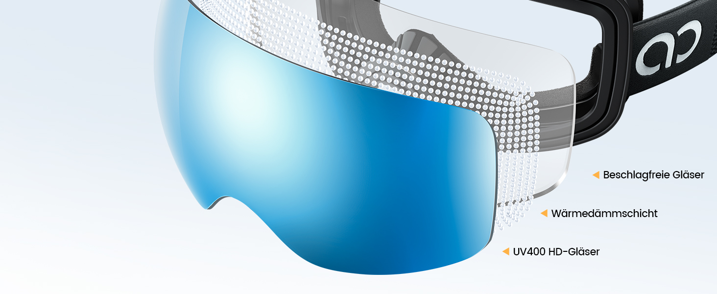 Ламікал - скі-маска для чоловіків та жінок, сноуборд маска з OTG - [Ultra HD та ширший огляд] - TOP антитуманна скі маска для носіїв окулярів, дзеркальна сноуборд маска, скі маска UV400 з захистом від відблисків (Покращена версія - чорний каркас - синій (VLT: 11%))