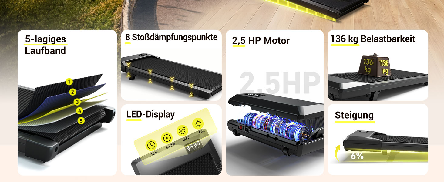 Бігова доріжка для ходьби та бігу MJWW Raceable з регульованим нахилом (6-9%), складна, 2.5/3.0 к.с., з керуванням через додаток, тиха, для дому та офісу, LED-дисплей, 90 см, чорна