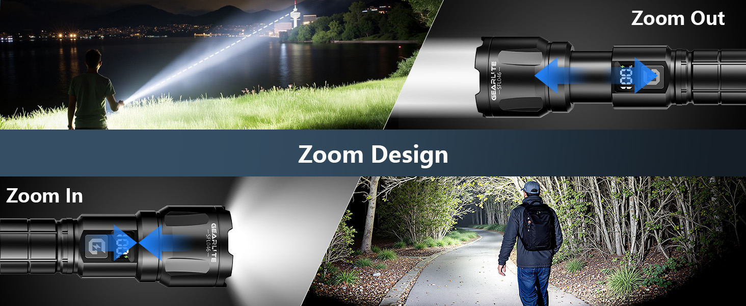 LED ліхтарик Gearlite: 6000 люмен, тактичний, з регулюванням фокусу, 3 режими, водонепроникний (IP65), для кемпінгу, риболовлі, надзвичайних ситуацій та піших прогулянок