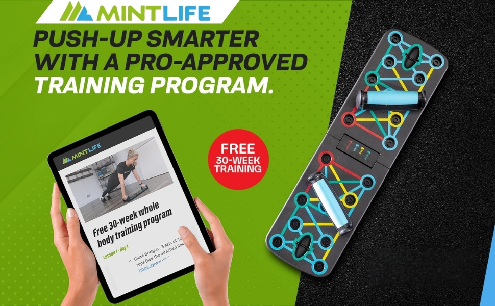 Дошка для віджимань Mintlife Power Press - портативна для дому та подорожей, з 30-тижневою програмою тренувань