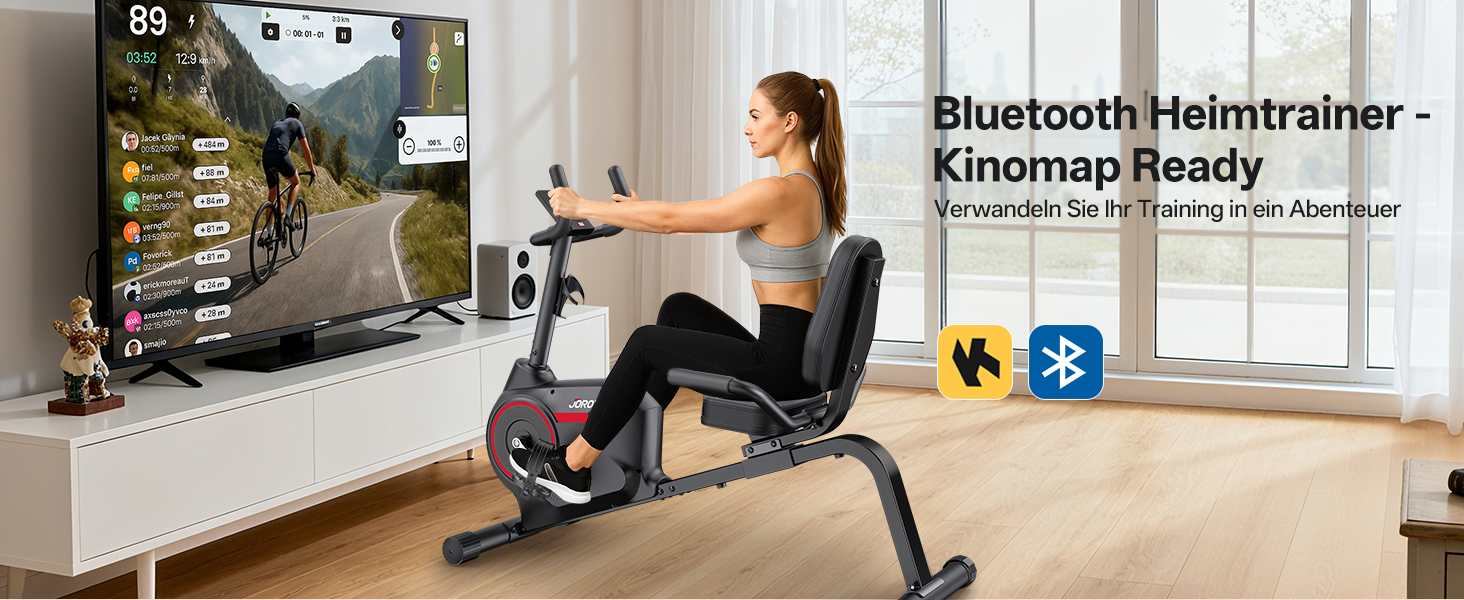 Велотренажер горизонтальний JOROTO JH30/JH30PRO з Bluetooth, LCD дисплеєм, до 136 кг - для дому