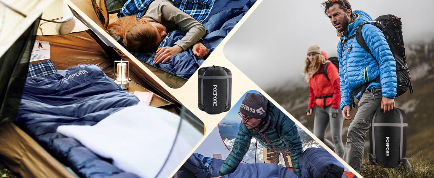 Сплячий мішок XXL для дорослих, 3-4 сезони, фланель, для кемпінгу та зимового відпочинку, 230x90 см, з сумкою, вологостійкий та теплий, блакитний