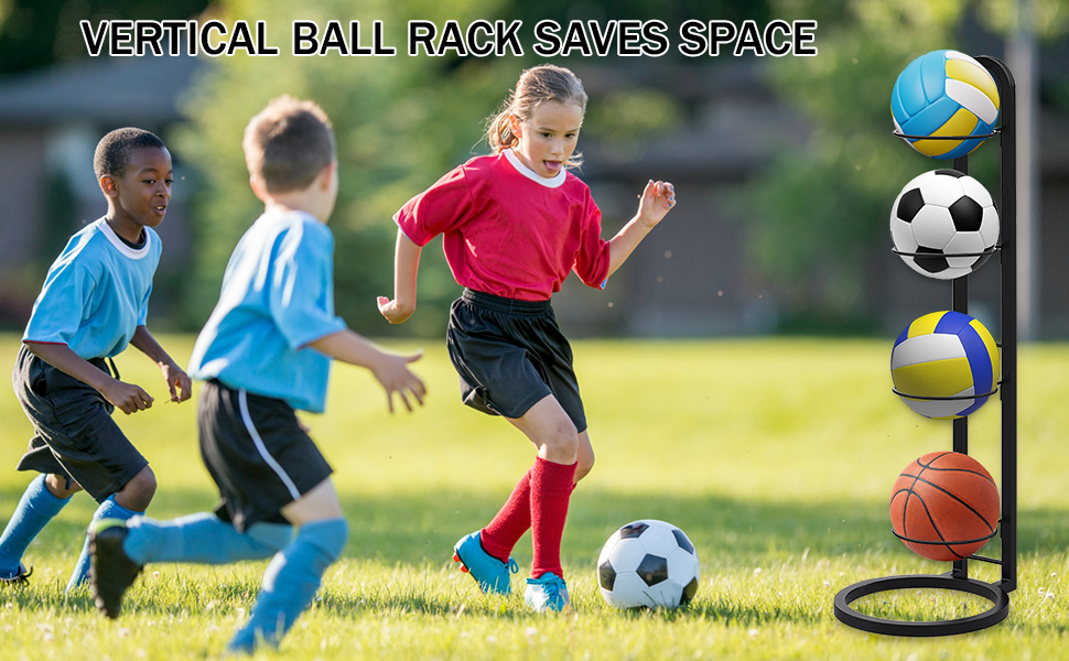 Стельовий органайзер для м'ячів на 4 яруси, з вуглецевої сталі, для футболу, волейболу, баскетболу, гараж, спортзал