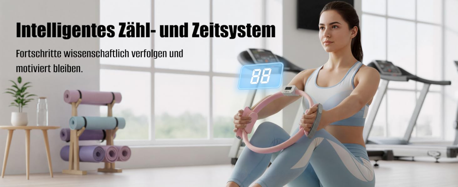 Pilates Set MaxU для жінок: коло 35 см, м'яч, гумові стрічки, кільце з лічильником та шкарпетки. Ідеальний набір для домашніх тренувань для початківців. Рожевий колір.