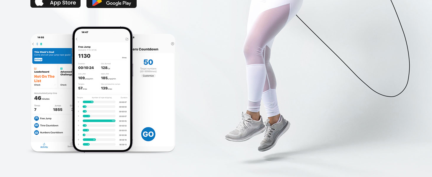 Скакалка Fitdays з лічильником, розумний вантажний канат для тренувань, регульований канат для початківців та професіоналів, Jump Rope з аналізом даних через APP, підрахунок калорій