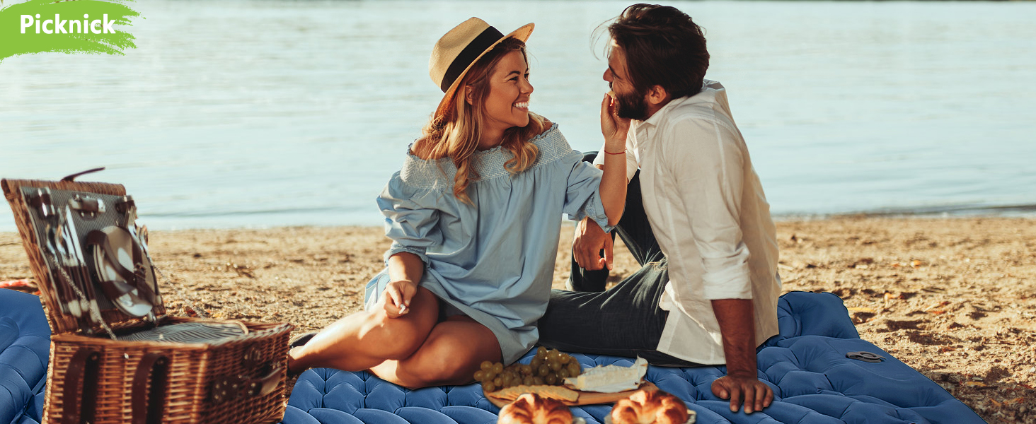 Килимок для кемпінгу MEIJO Isomatte самонадувний, ультралегкий з насосом, товстий для відпочинку на природі, намету, пляжу, блакитний & сірий