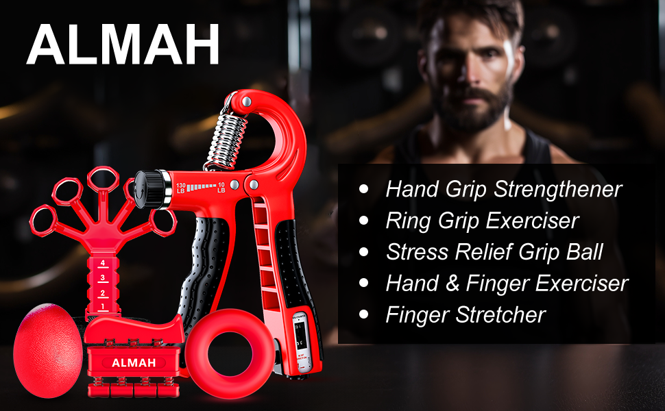 Набір тренажерів для рук ALMAH (5 шт.): для пальців, зап'ястя, збільшення сили хвата. Тренажер пальців, Fingerstrecker, Stressabbau-Griffkugel.