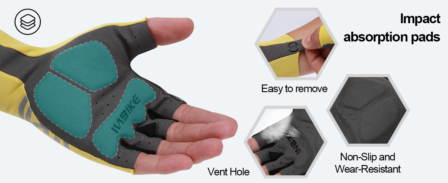 Велосипедні рукавички INBIKE літні напівпальцеві дихаючі, з еластичністю, для шосе та MTB, 3 мм SDR, антиковзаючі, з світловідбиваючими елементами, чорні, чоловічі/жіночі