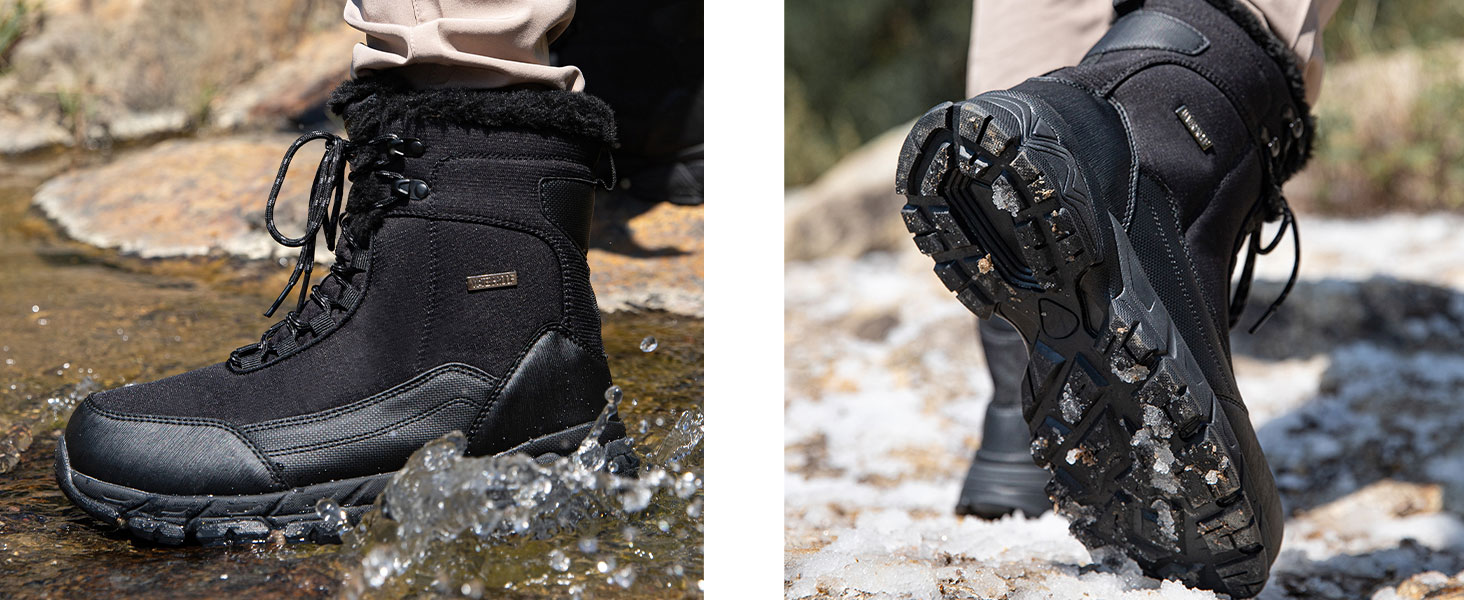 Чоботи зимові чоловічі SHULOOK Водонепроникні, теплі, зимові черевики, чоботи для снігу, трекінгові, туристичні, для роботи, кемпінгу, 44 EU, чорні