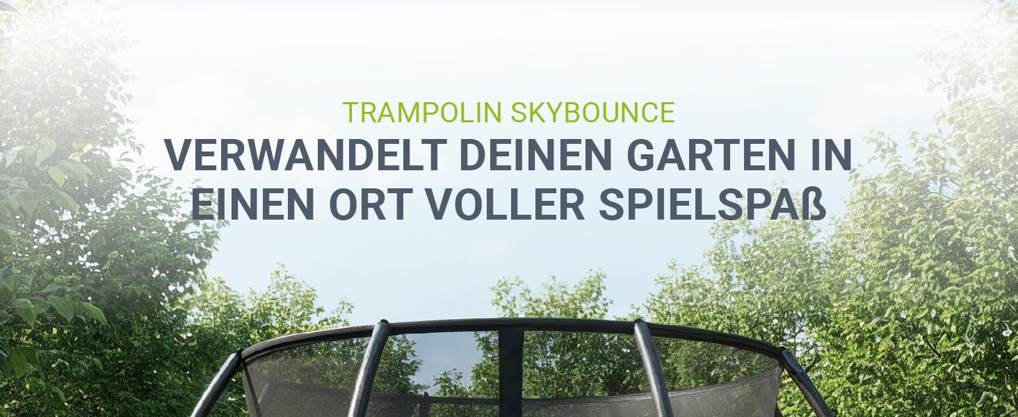 Трамплін Juskys SkyBounce Ø 228/305/366 см для саду з сіткою безпеки та драбиною