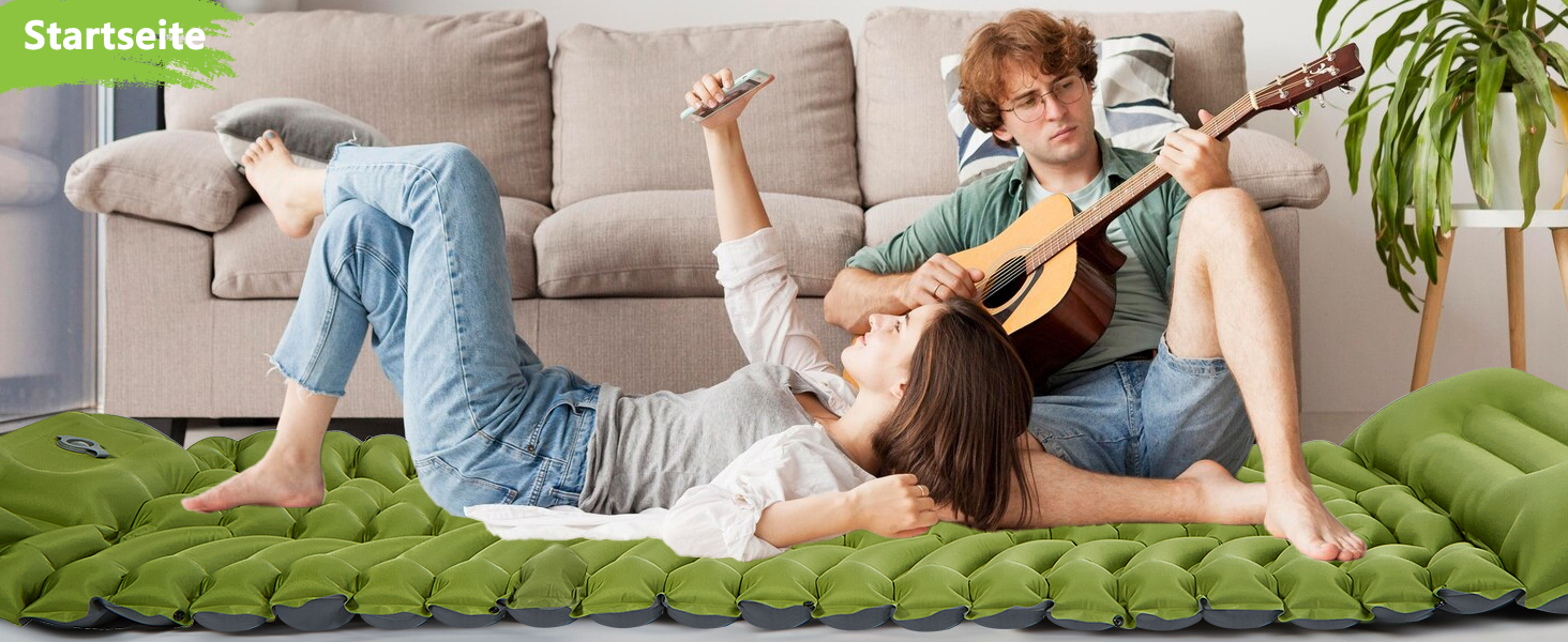 MEIJO Килимок для кемпінгу самонадувний, ізомат, туристичний килимок, Ultraleicht з насосом для ніг, товстий, для відпочинку на природі, у наметі, на пляжі, блакитний & сірий (зелений & сірий)