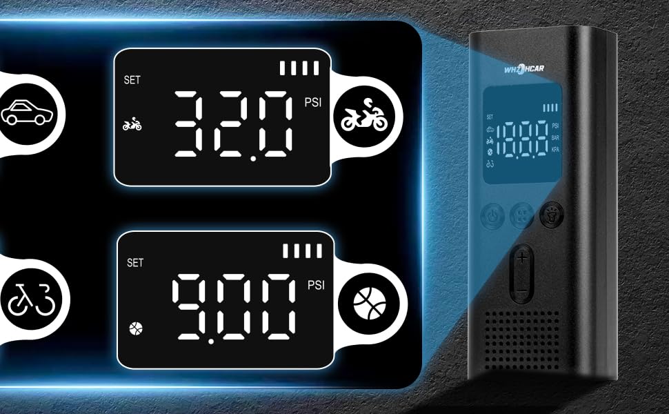 Електричний компресор-насос 6000mAh для авто, велосипедів, мотоциклів і м'ячів, 150PSI, LCD, LED, авто-вимкнення, акумуляторний