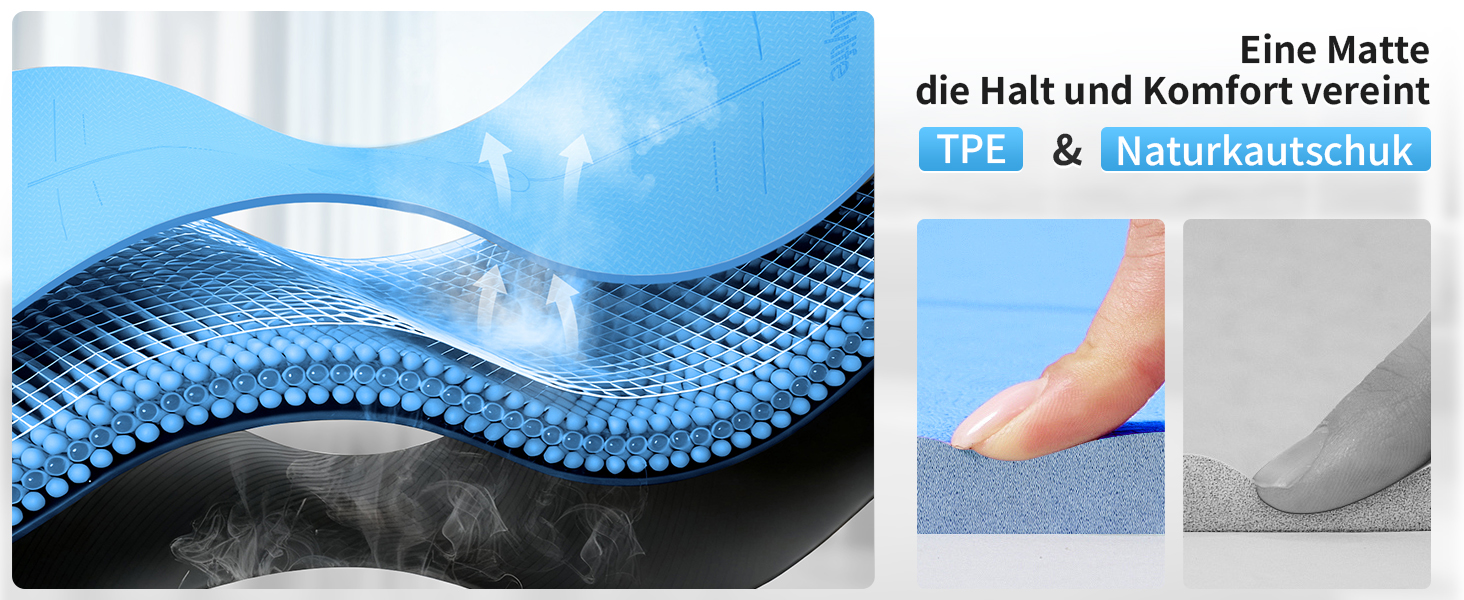 Килимок для йоги з натурального каучуку та TPE, протиковзкий, з розміткою, унікальний дизайн, з ремінєм, екологічний, для подорожей, пілатесу, йоги, фітнесу, синій, 6 мм