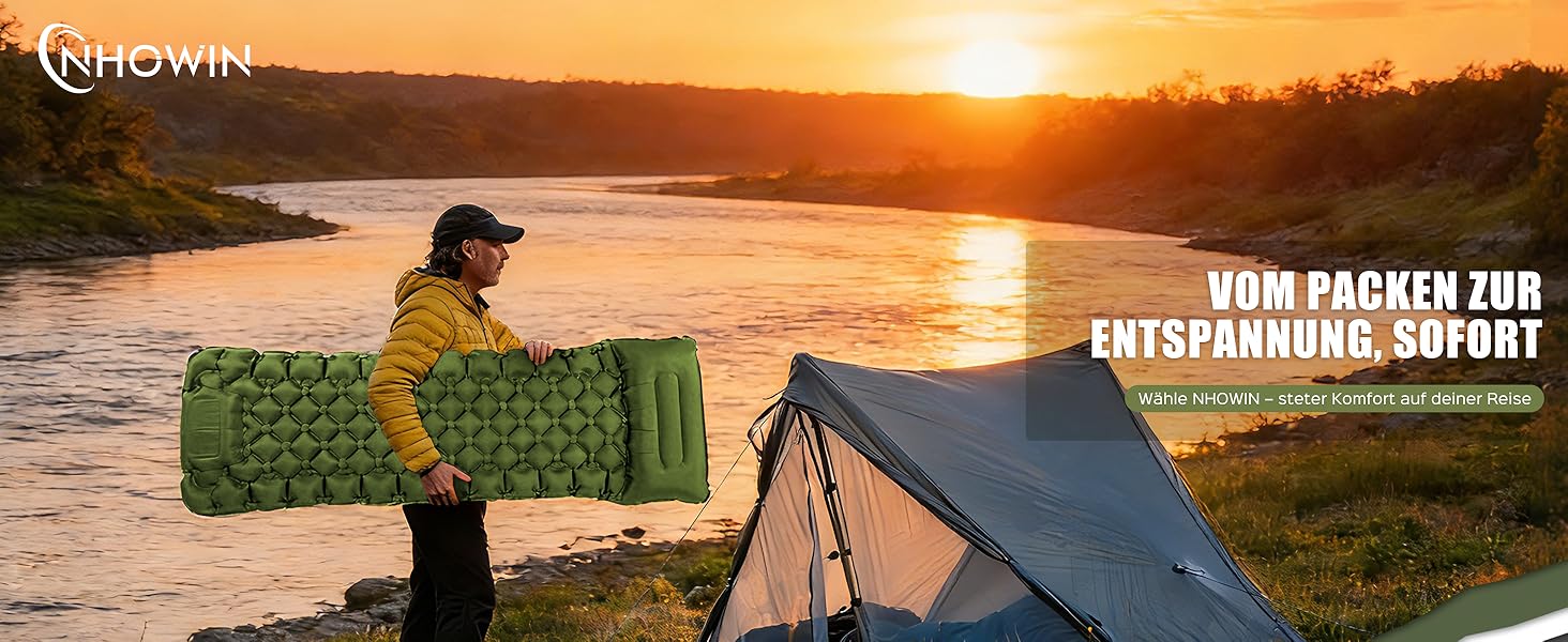 Каремат туристичний надувний Isomatte Camping з вбудованим насосом, зелений - для походу, кемпінгу, відпочинку на природі
