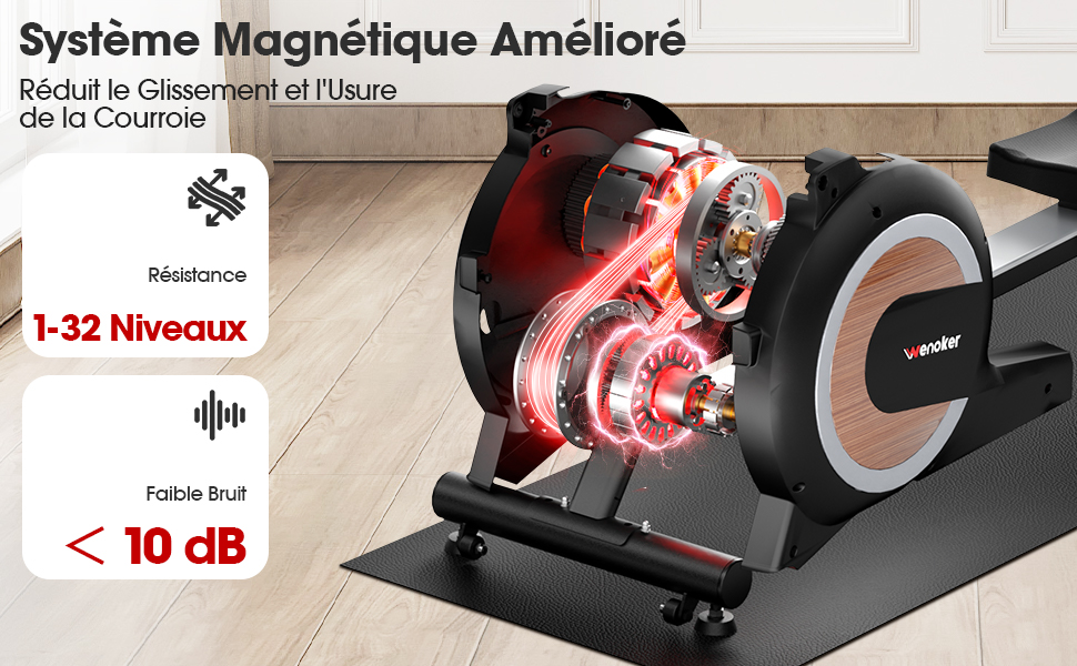Гребний тренажер Wenoker з магнітним опором, для дому, 32 рівні опору, з додатком, для домашнього спортзалу, кардіотренажер, 160 кг, LCD-монітор (H310C)