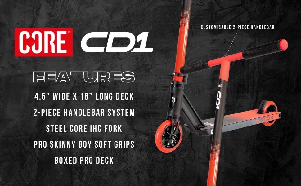 CORE CD1 Pro: дитячий трюковий самокат для хлопчиків та дівчаток 6-12 років, ідеальний для скейтпарку та новачків, чорний/NeoChrome