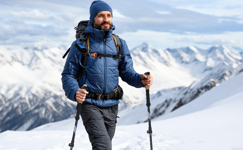 Жінські та чоловічі палиці для скандинавської ходьби, 2 шт. Телескопічні палиці для ходьби та трекінгу з алюмінію з гумовими амортизаторами (ергономічна ручка, чорний колір)