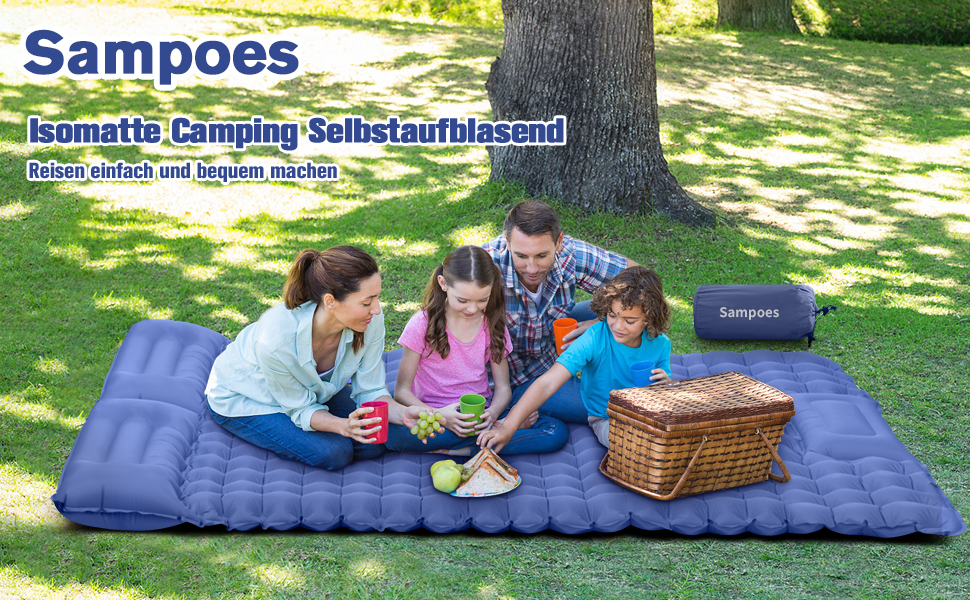 Надувний килимок для кемпінгу Isomatte, 10 см, двоспальний, з насосом, для туризму та відпочинку на природі (Marine Blau)