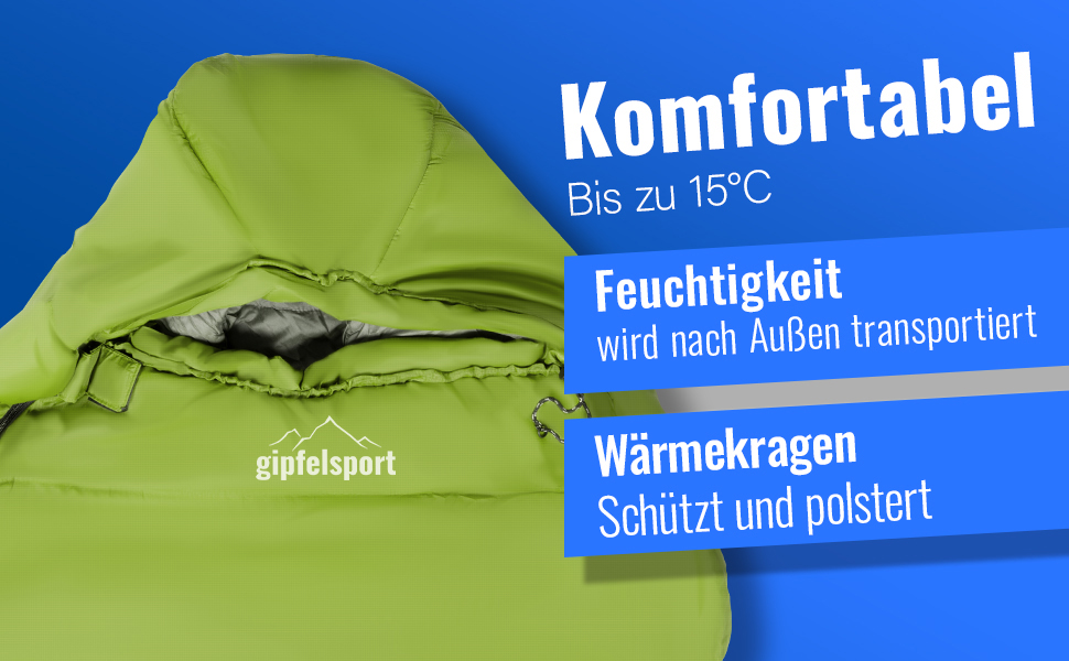 Сплячий мішок Gipfelsport Ultraleicht 4 сезони [-20°C - 15°C] | Ultralight, для кемпінгу, трекінгу та подорожей, -5°C, блакитний/зелений